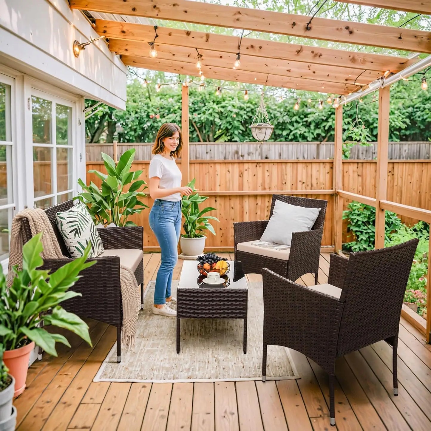 4 Pcs Rattan Chair Wicker Set, Outdoor/Indoor Use