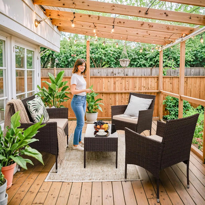 4 Pcs Rattan Chair Wicker Set, Outdoor/Indoor Use
