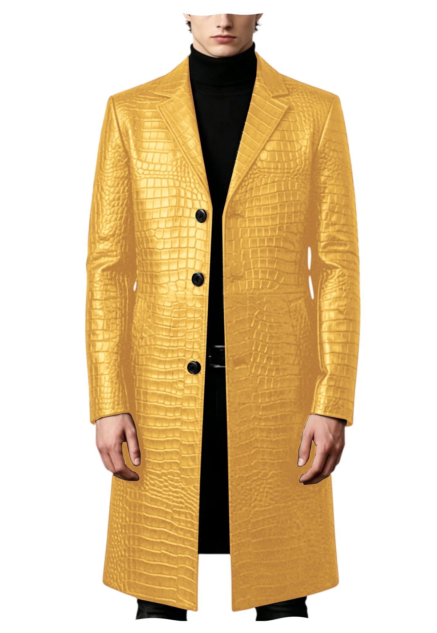 Men's Crocodile Leather Trench Coat Luxury Long