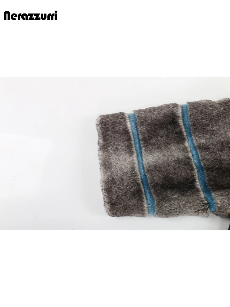 Oversized Striped Thick Patchwork Faux Fur Coat