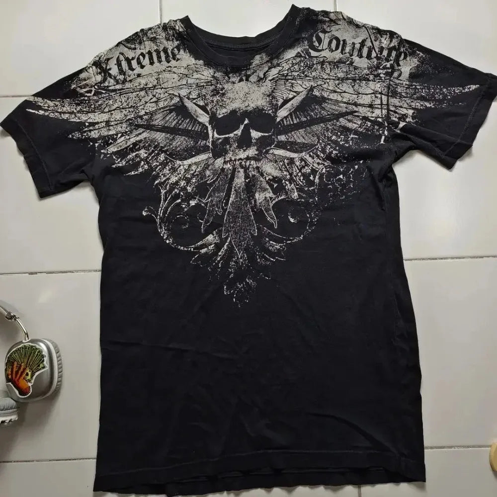 American retro black short sleeved T-shirt men