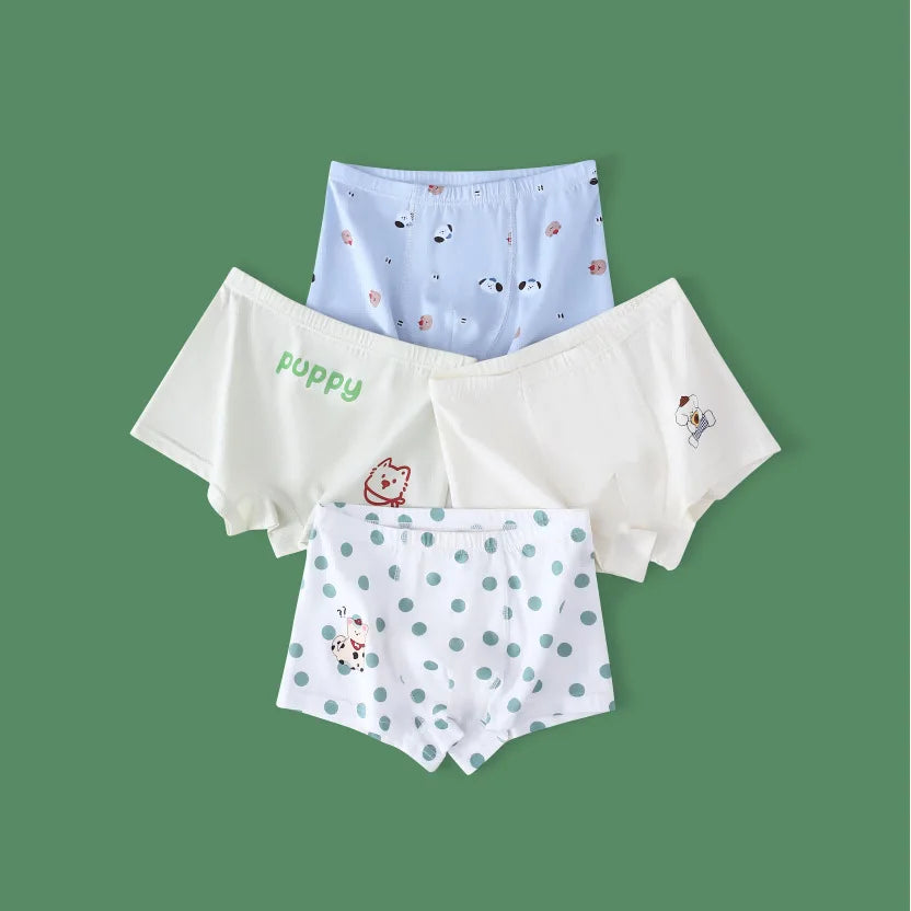4PCS Cotton Antibacterial Boys Breathable Cartoon Underwear