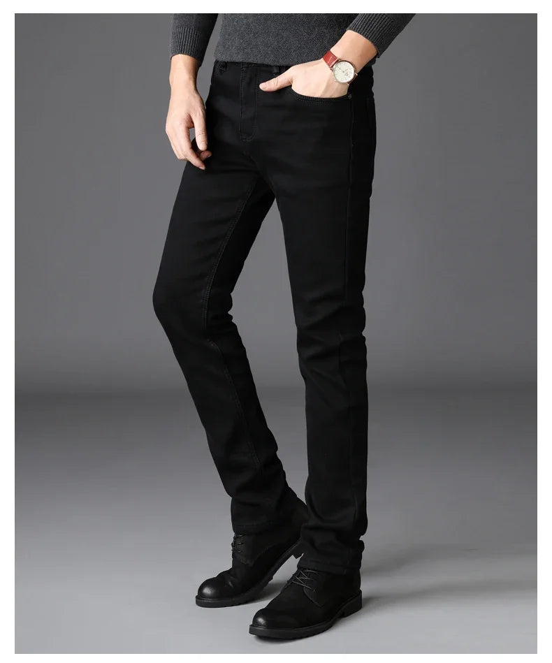 Stretch Black Biker Denim Mens Comfortable Jeans
