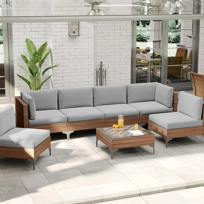 7 Pieces Conversation Sets, Outdoor Sectional Sofa