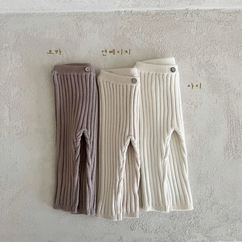 Cotton Ribbed Knit Leggings Solid Baby Trousers