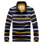 Men Polo Shirt Cotton Long Sleeve Stripe