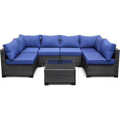 7-Piece Rattan Wicker Sectional Modular Sofa Set