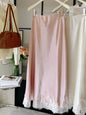 Satin Lace Patchwork Midi Skirt Elegant Women