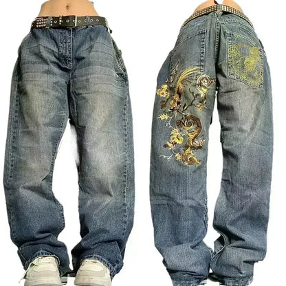 Oversized Print Baggy Jeans Men Vintage Gothic