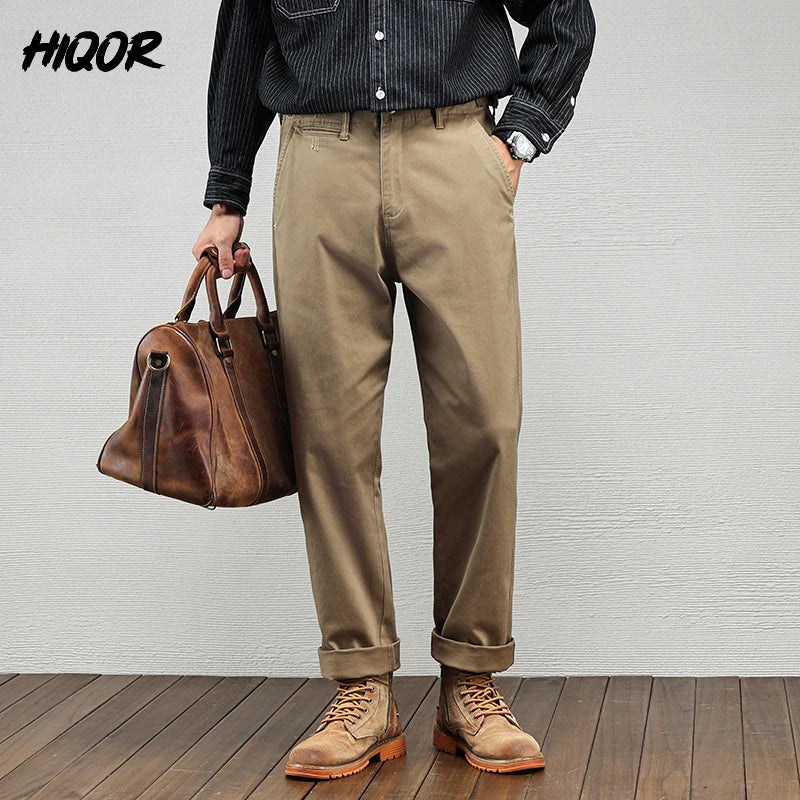 Casual Cotton Pants, Loose Straight Leg Workwear