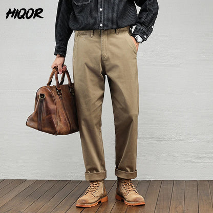 Casual Cotton Pants, Loose Straight Leg Workwear