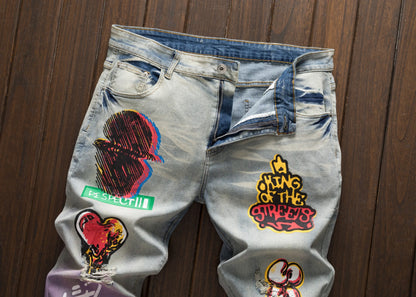 Men's street casual printed  fashionable slim vintage