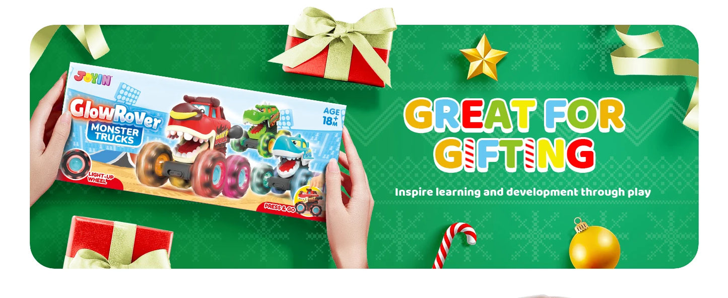 3 Pack Monster Truck Motion Activated Light-Up Cars