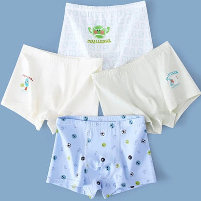 4PCS Cotton Antibacterial Boys Breathable Cartoon Underwear