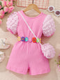 Solid Color Flower Belt Cartoon Cute Bubble Sleeve