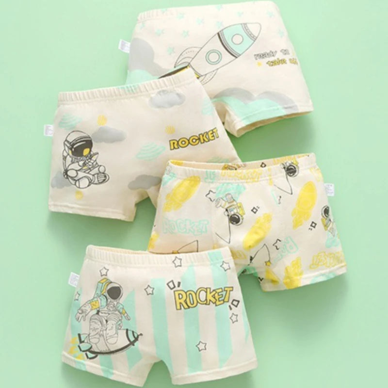 4PCS Boys Cotton Antibacterial Breathable Cartoon Underwear