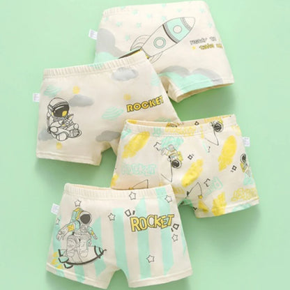 4PCS Boys Cotton Antibacterial Breathable Cartoon Underwear
