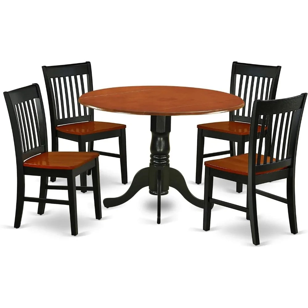 5-Piece Dining Set with Round Dropleaf Table and 4 Chairs