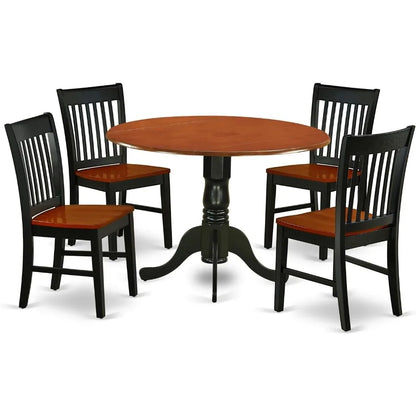 5-Piece Dining Set with Round Dropleaf Table and 4 Chairs
