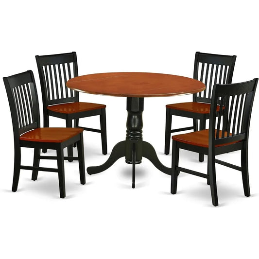 5-Piece Dining Set with Round Dropleaf Table and 4 Chairs
