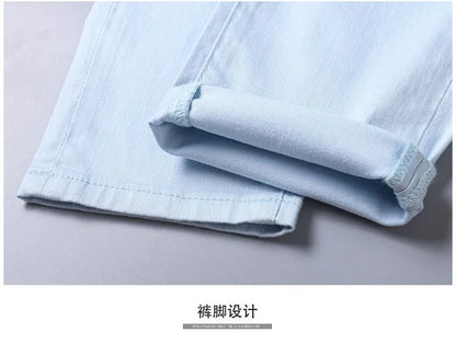 Fashion Solid Color Straight Leg Stretch Jeans