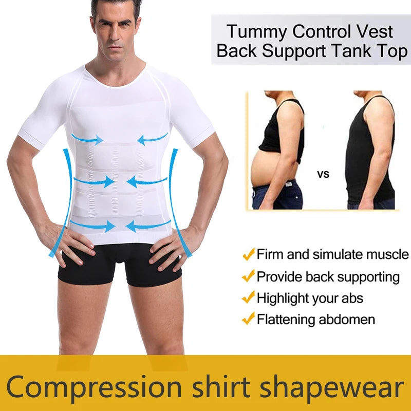 Mens Compression Shirt Slimming Body Shaper Undershirts