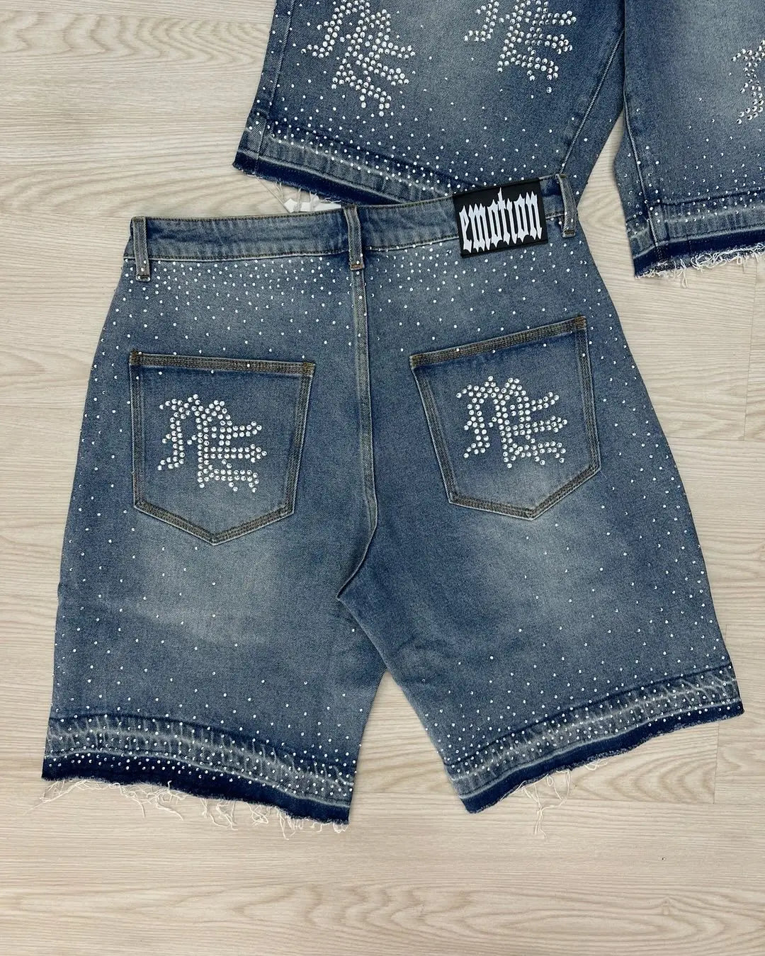 Men Woman Rhinestone Sequin Denim Shorts