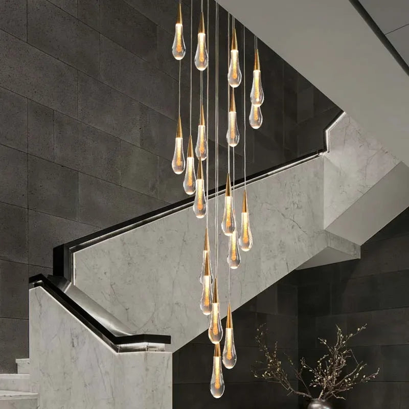 Crystal Tear Drop Chandelier Loft Villa Staircase