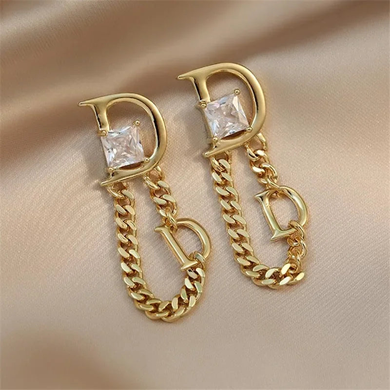 Fashion Brand Jewelry Elegant Letter D Earrings Vintage