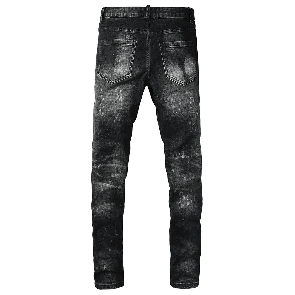 Men Ripped Distressed Black Slim Tapered Jeans