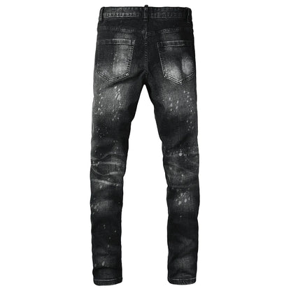 Men Ripped Distressed Black Slim Tapered Jeans