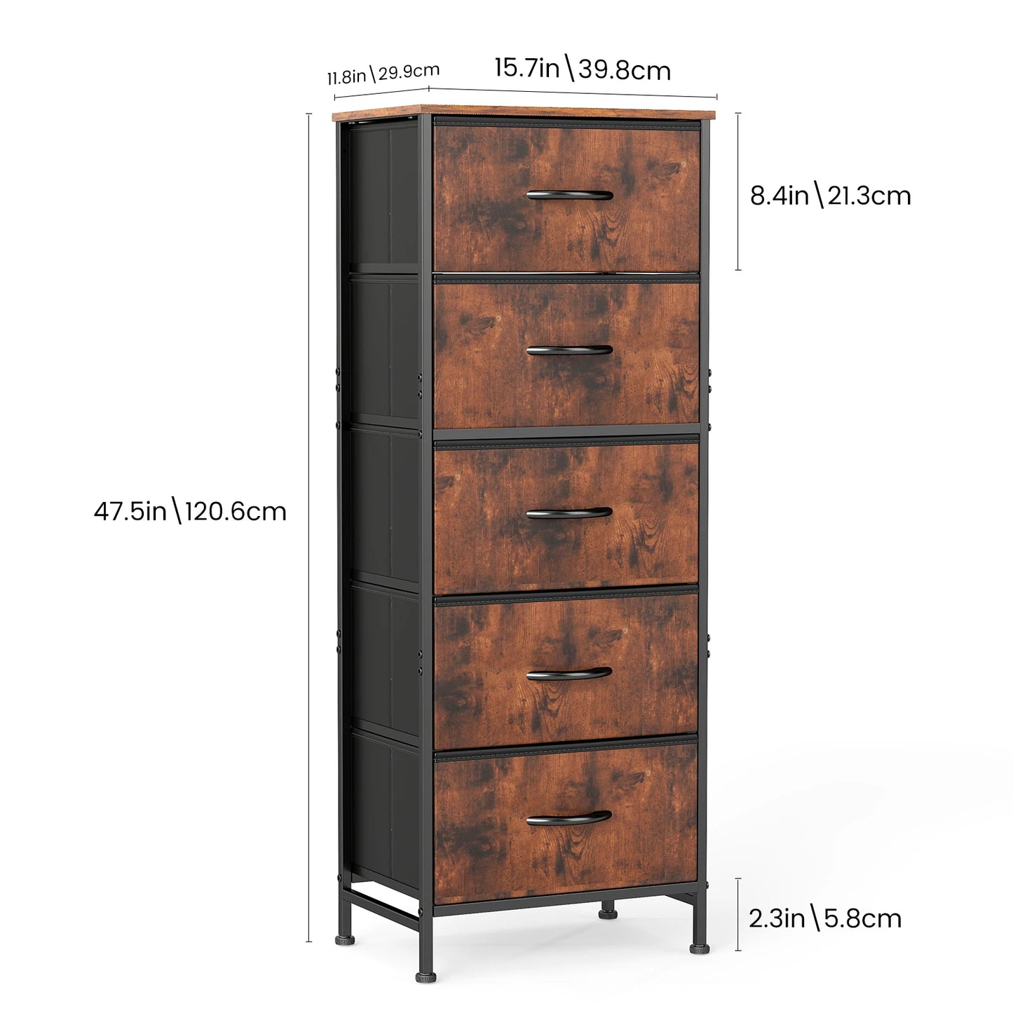 Dresser With 5 Fabric Drawers, Steel Frame