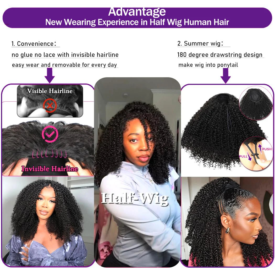 3 in 1 Afro Kinky Curly Flip Over Half Wigs