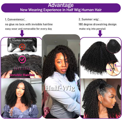 3 in 1 Afro Kinky Curly Flip Over Half Wigs