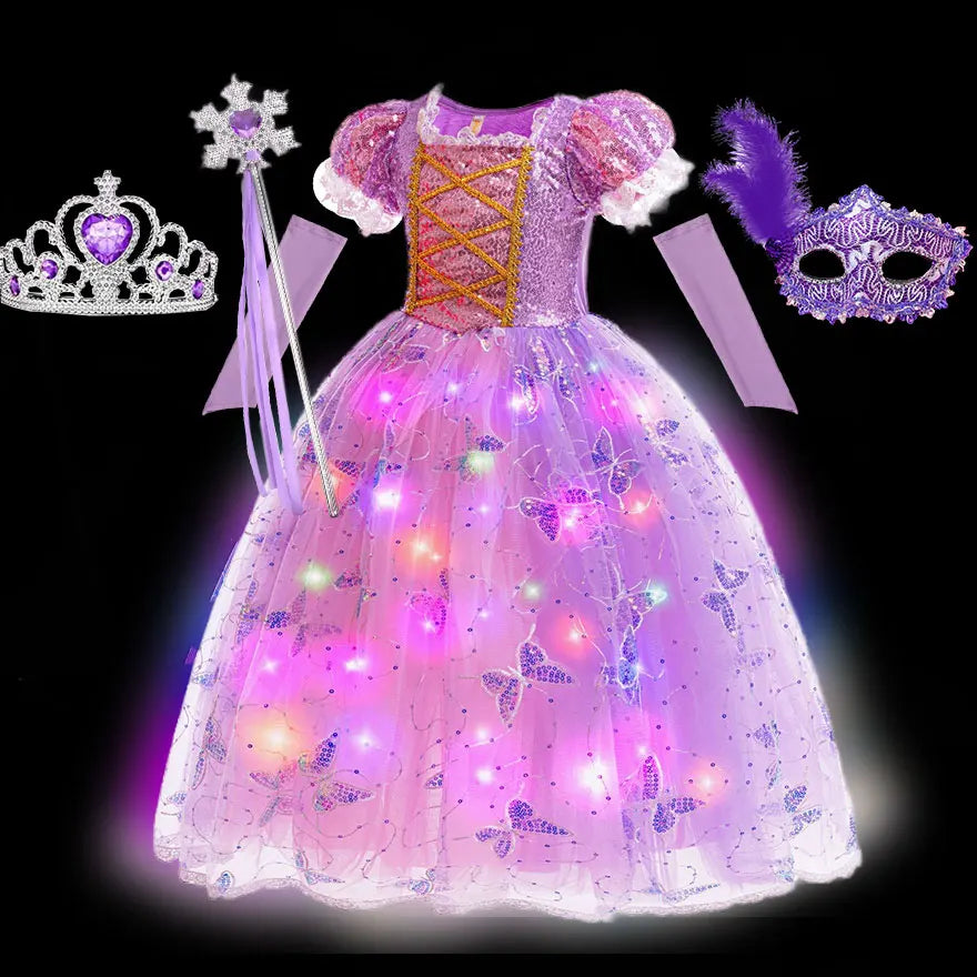 Disney Glowing Rapunzel Costume Girl LED Princess Gown