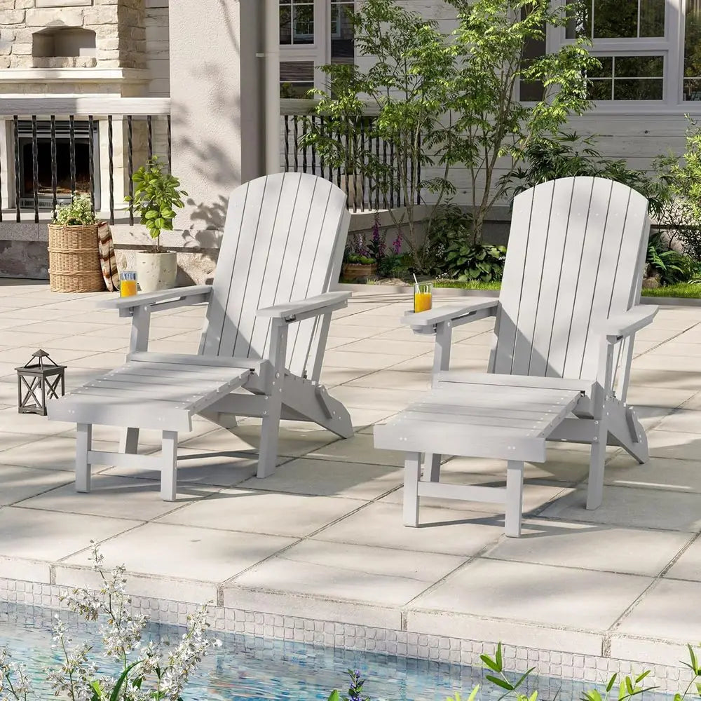 Adjustable Folding Adirondack Chair Set/ Retractable Ottoman