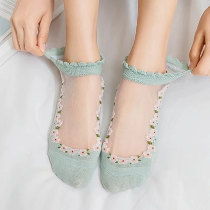 7 pairs floral silk women's socks