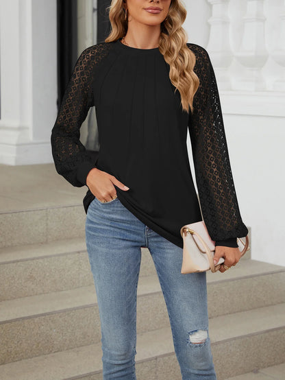 Womens Lantern Sleeve Lace Spliced Design Pullover