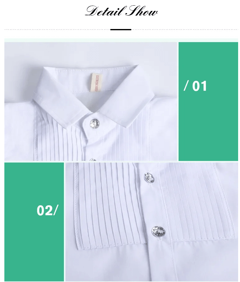 Boys Shirts White Long Sleeve Turn-down Collar