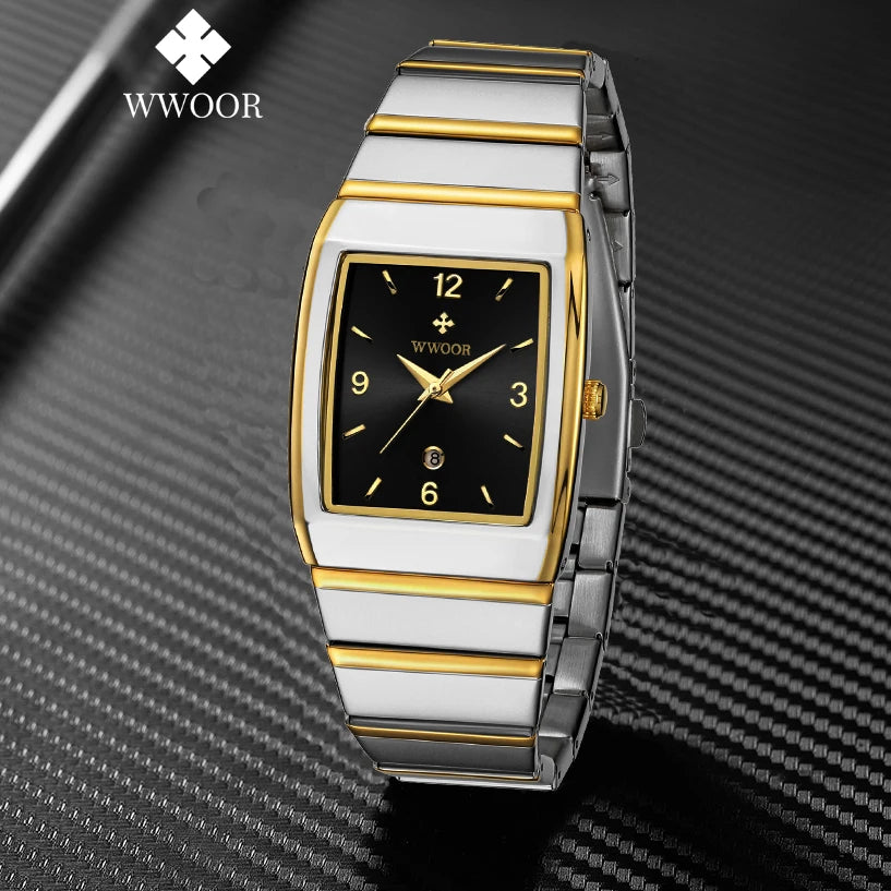 Luxury Square Men's Wristwatch Stainless Steel Waterproof