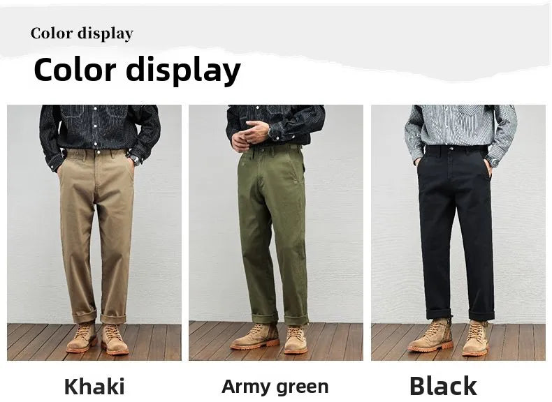 Casual Cotton Pants, Loose Straight Leg Workwear