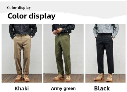 Casual Cotton Pants, Loose Straight Leg Workwear