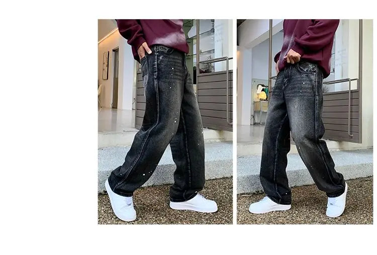 Men Loose Straight-leg, trendy wide-leg long pants