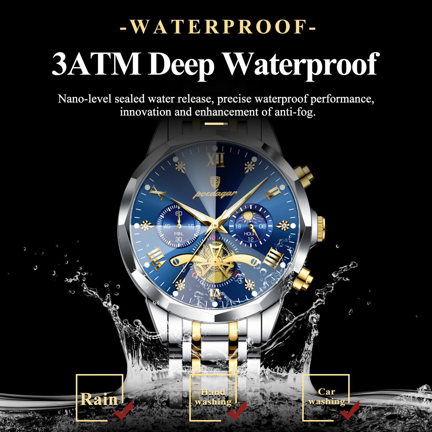 POEDAGAR Luxury Watch Top Original Waterproof Chronograph