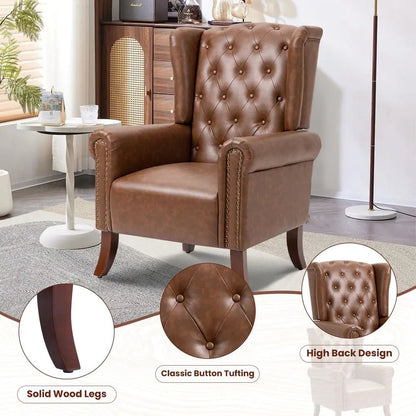 Upholstered Club Sofa Chair with Wooden Legs