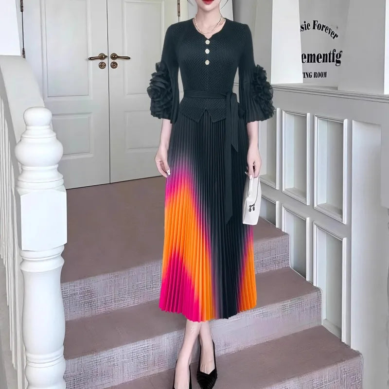 Miyake Pleated Women's Plus Size Dresses V-neck