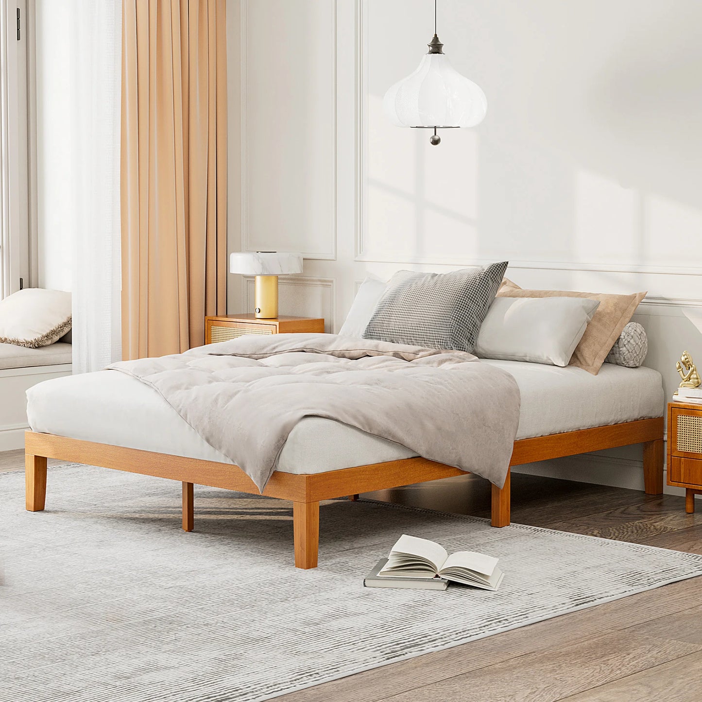 Solid Wood Bed Frame with Sturdy Wood Slat Support