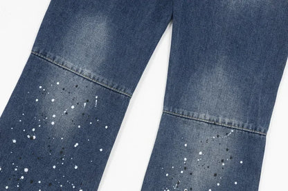 Retro Washed Spliced Denim High Brand Jeans