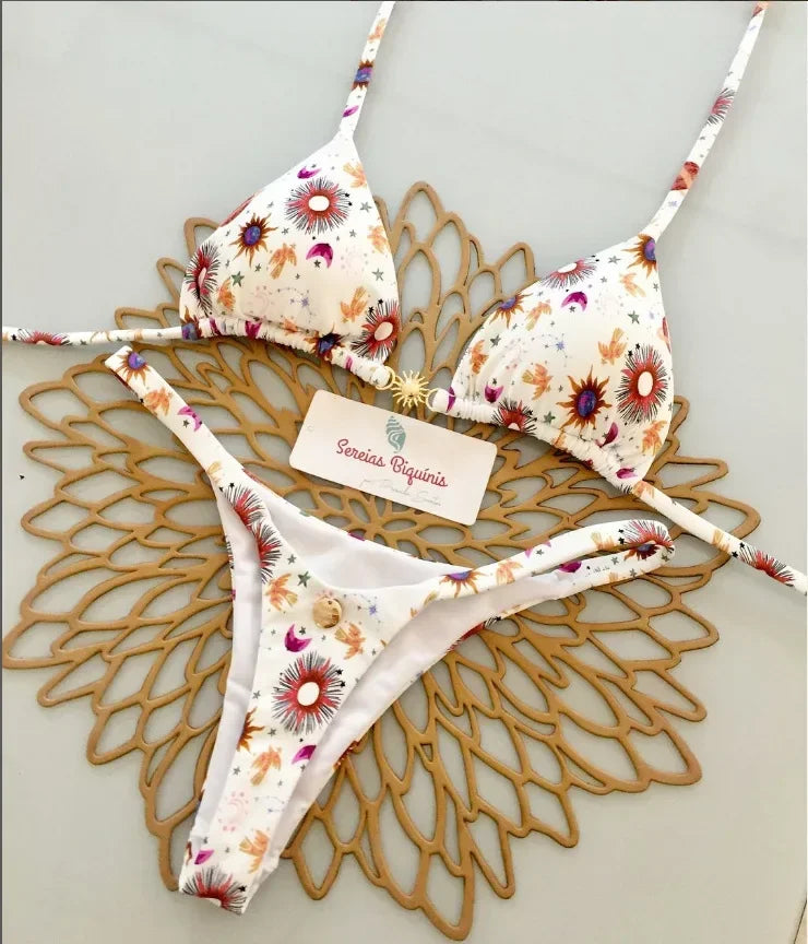 Print Sexy Bikini Sets Halter Lace-up  Beach