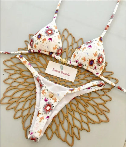 Print Sexy Bikini Sets Halter Lace-up  Beach